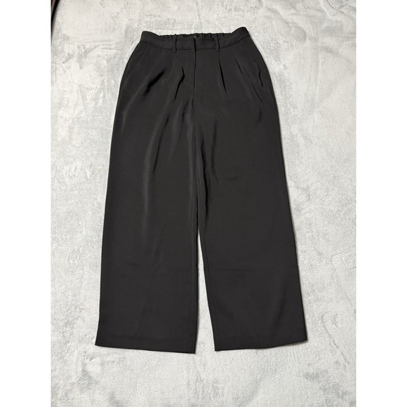 Quince Pants - Quince Stretch Crepe Pleated Wide Leg Pants Black High Rise Trousers Size 10 28"
